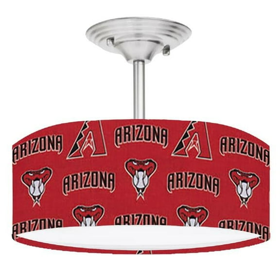 888 Cool Fans DR-0001372 Diamondbacks MLB Baseball 2-Light Brushed Nickel Drum Style Lamp Fixture