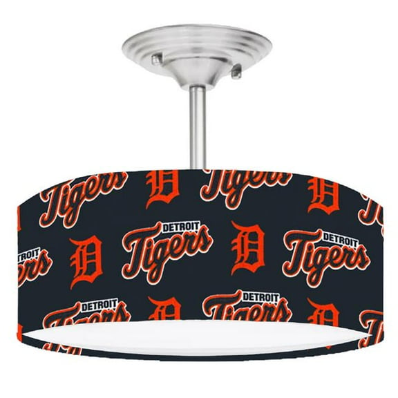 888 Cool Fans DR-0001379 Tigers MLB Baseball 2-Light Brushed Nickel Drum LED Lamp Fixture