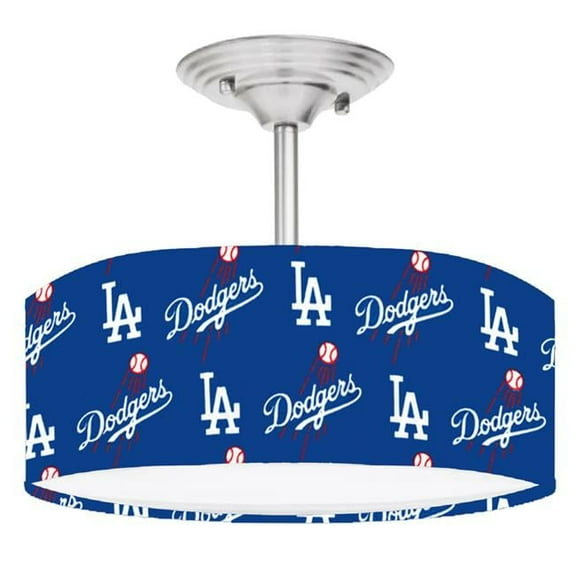 888 Cool Fans DR-0001380 Dodgers MLB Baseball 2-Light Brushed Nickel Drum LED Lamp Fixture