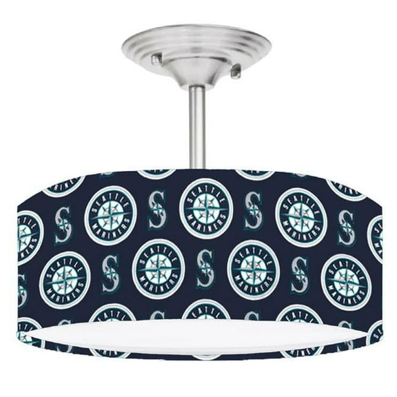 888 Cool Fans DR-0001383 Mariners MLB Baseball 2-Light Brushed Nickel Drum LED Lamp Fixture