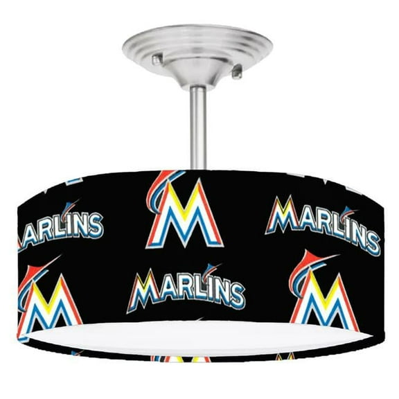 888 Cool Fans DR-0001386 Marlins MLB Baseball 2-Light Brushed Nickel Drum LED Lamp Fixture