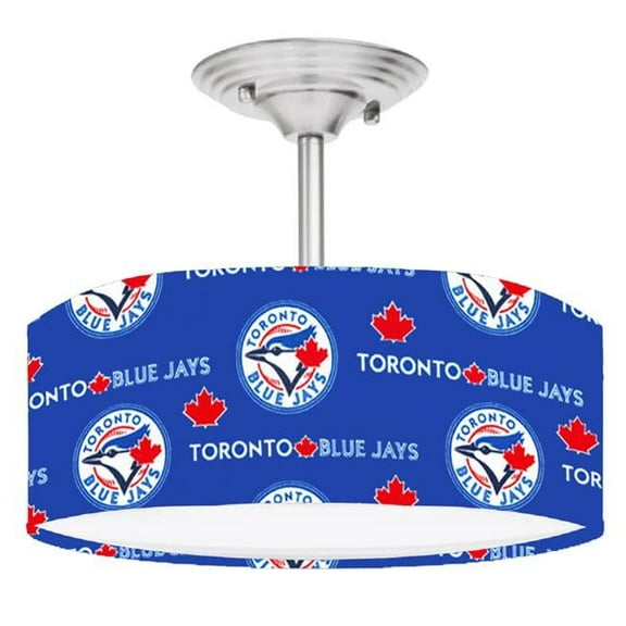 888 Cool Fans DR-0001389 Blue Jays MLB Baseball 2-Light Brushed Nickel Drum LED Lamp Fixture