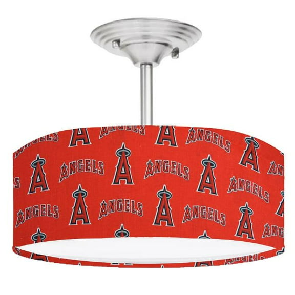 888 Cool Fans DR-0001395 Angels MLB Baseball 2-Light Brushed Nickel Drum Style Lamp Fixture
