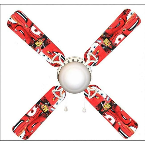 888 Cool Fans F42-0001059 42 in. Lightning McQueen Cars 4-Blades Ceiling Fan with Schoolhouse Lamp