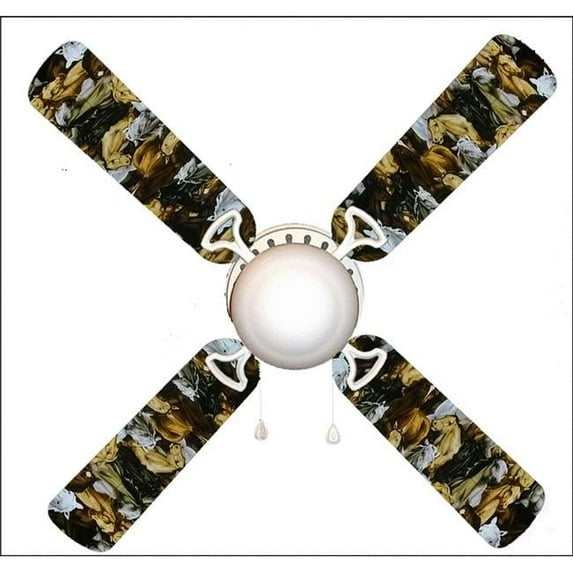 888 Cool Fans F42-0001129 42 in. Wild Horses Horse 4-Blades Ceiling Fan with Schoolhouse Lamp