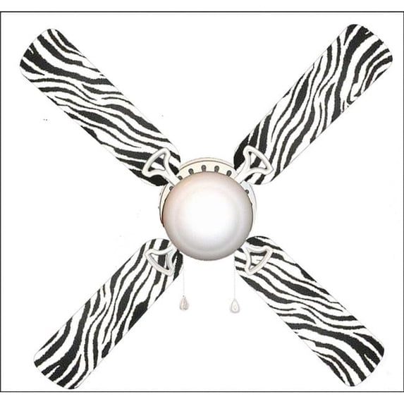 888 Cool Fans F42-0001131 42 in. Black & White Zebra 4-Blades Ceiling Fan with Schoolhouse Lamp