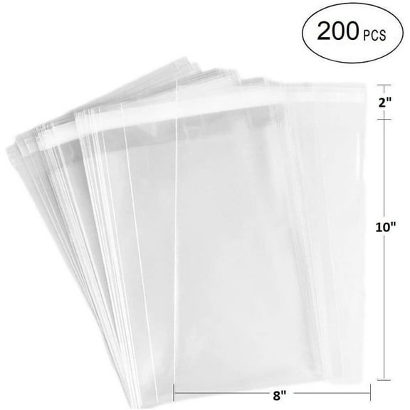 888 Display - 200 Bags of Ultra Clear Treat, Bakery, Candle, soap, Cookie Bags w/Adhesive Seal 8"x10" - 200 Count, Ultra Clear