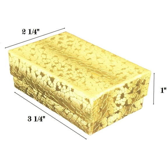888 Display - Pack of 25 Boxes of 2 5/8" x 1 1/2" x 1"H Gold Textured Cotton Filled Jewelry Boxes