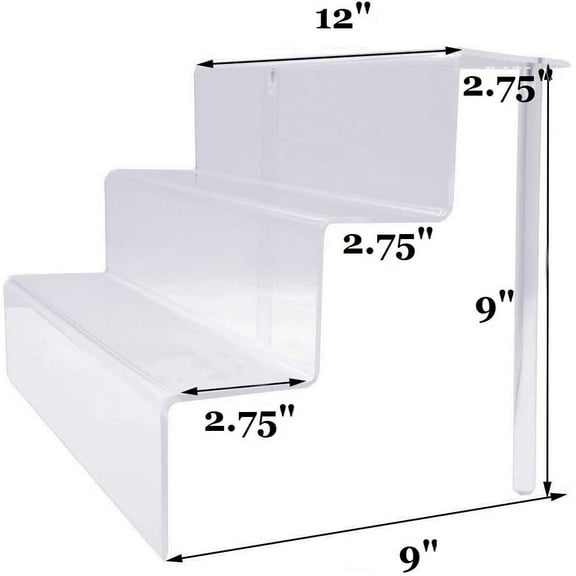 888 Display Three-Tier Acrylic Step Display Ultra Clear and Versatile Risers 12"W x 9"D x 9"H - MEDIUM