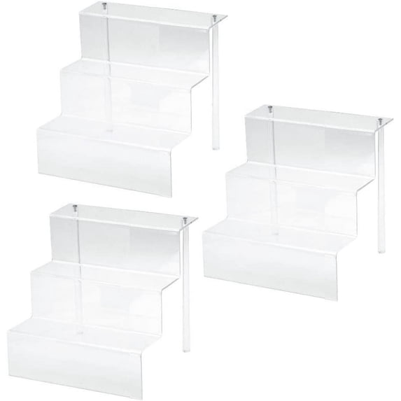 888 Display Three-Tier Acrylic Step Display Ultra Clear and Versatile Risers 6" x 9" x 9"H - 3PACK