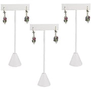 888 Display USA - 3 White Leatherette Earring T Stand Showcase Displays 5.75" 3 Pack, White Leatherette