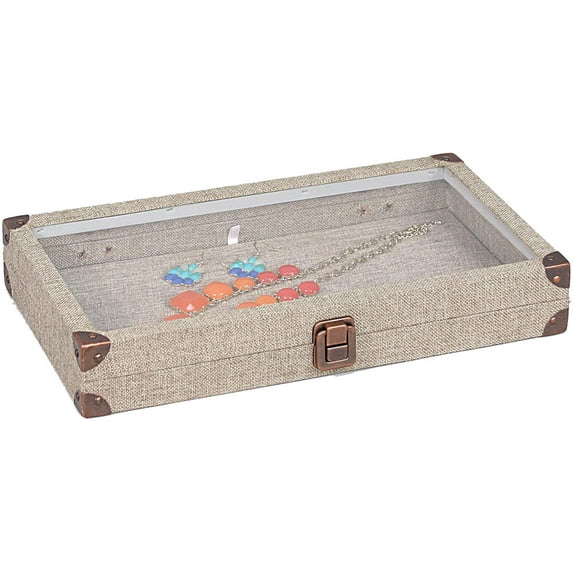 888 Display USA - Ash Wood Finish Jewelry Case with Glass Top and Lock