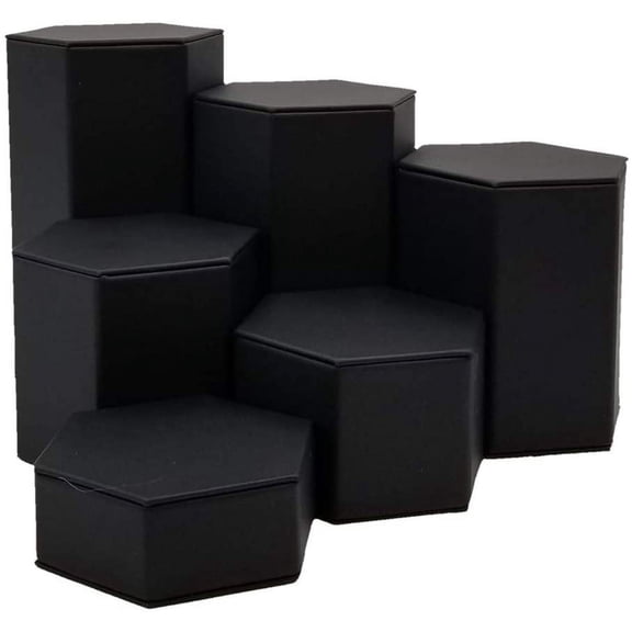 888 Display USA, Inc 6 Piece Deluxe Hexagon Shaped Black Leatherette Risers Set