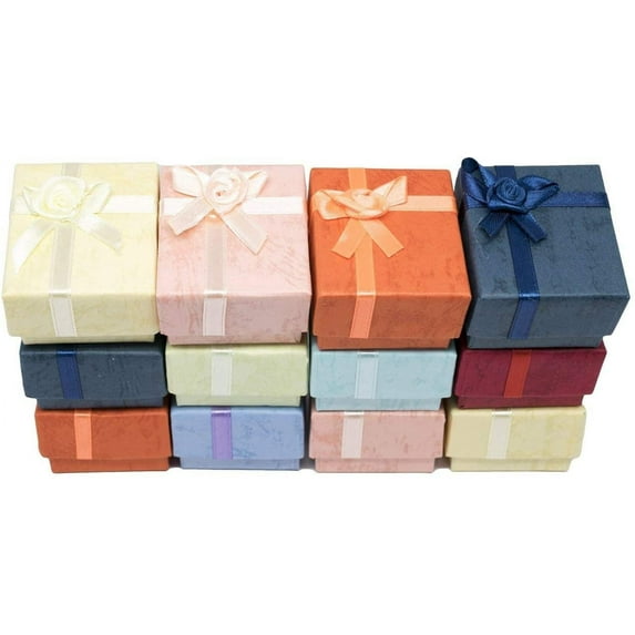 888 Display USA, Inc Cardboard Jewelry Bangle Gift Boxes with Rosebug Bows in Assorted Colors 3.5" X 2" X 1" Pack of 8