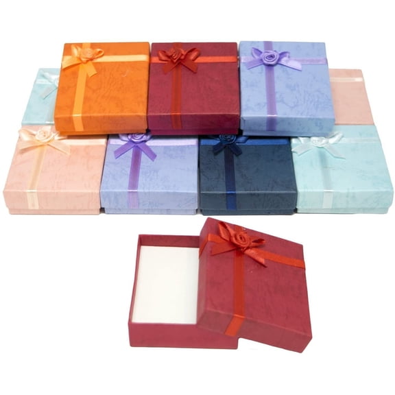 888 Display USA, Inc Cardboard Jewelry Bangle Gift Boxes with Rosebug Bows in Assorted Colors 3.5" X 2" X 1" Pack of 8
