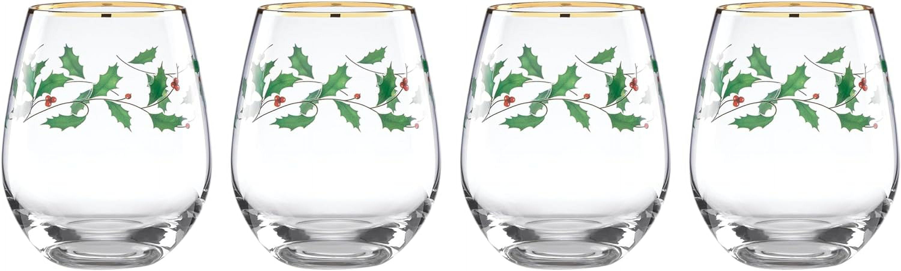 Clear Holly Leaf Pattern Stemless Wine Glass Set