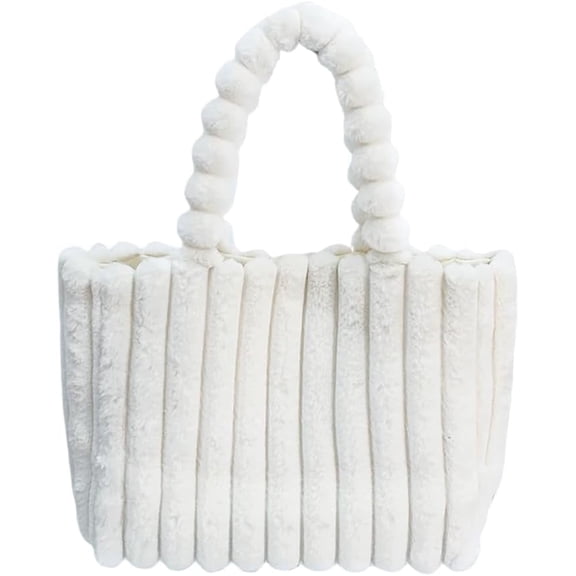 JennyShop Large Stripe Patchwork Purse for Women, Quality Plush Tote Handbag, Premium Square Underarm Bag Pretty Shoulder Bag