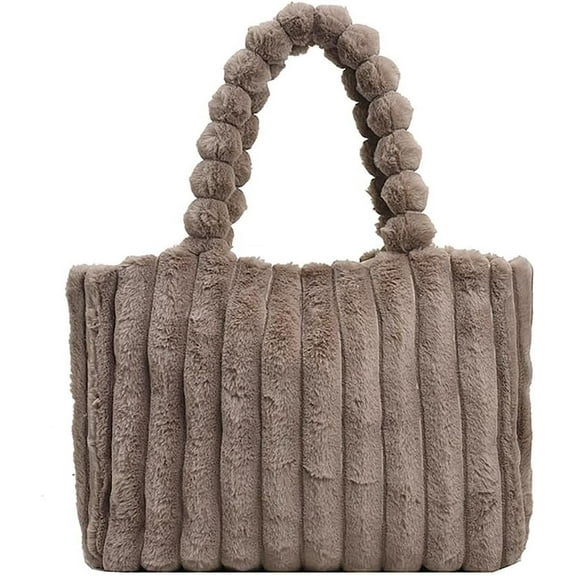 JennyShop Large Stripe Patchwork Purse for Women, Quality Plush Tote Handbag, Premium Square Underarm Bag Pretty Shoulder Bag