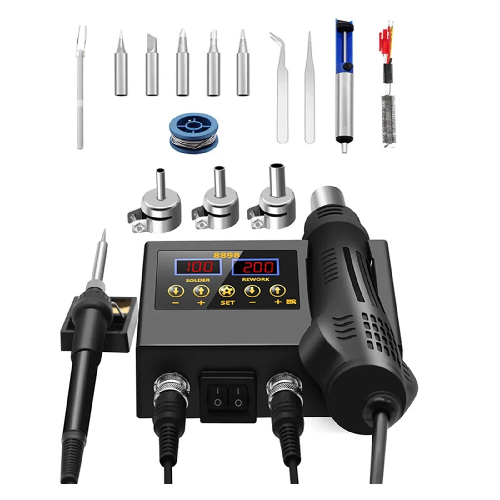 8898 Soldering Station Portable Digital Hot Air Gun BGA Rework Solder Station Hot Air Blower Heat Gun Desoldering ,Variable Temperature