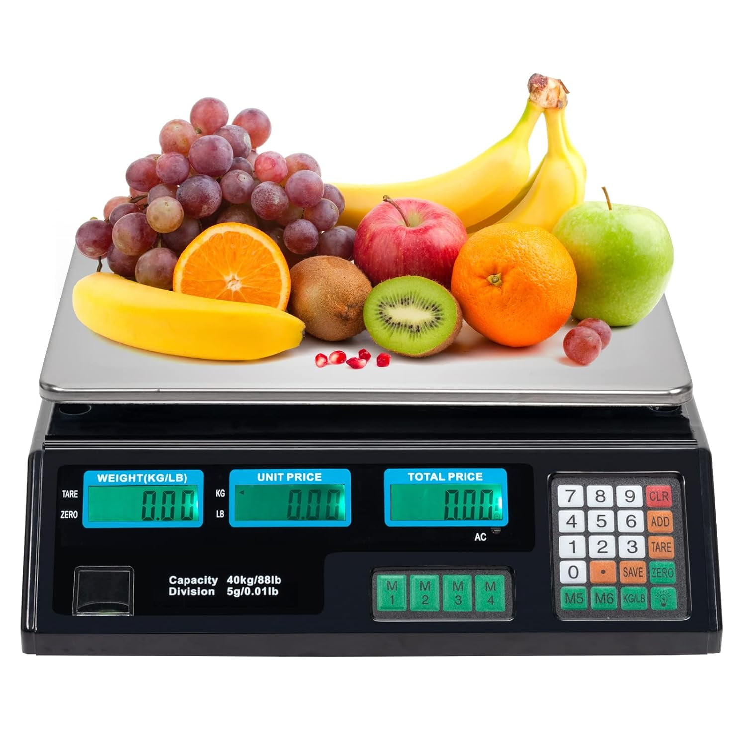 88LB 40KG Electronic Commercial Price Computing Scale with LCD Display for Retail Outlet Store, Kitchen, Restaurant Market, Farmer, Food, Meat, Fruit