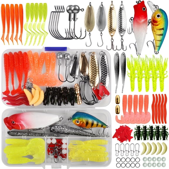 88PC Fish Lure Set Full Swimming Layer Glitter Vib Fake Lure Light Sea Kill Minobo Crawling Pencil Thunder Frog Soft Lure Fish Lure Full Swimming Layer Kill Type Hooked Mouth Perch Black Fish Lure