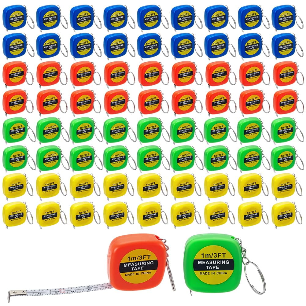 88Pcs Small Tape Measure Keychains 3 ft/ 1 m Mini Tape Measures Retractable with Steel Rings Pocket Measurement Bulk