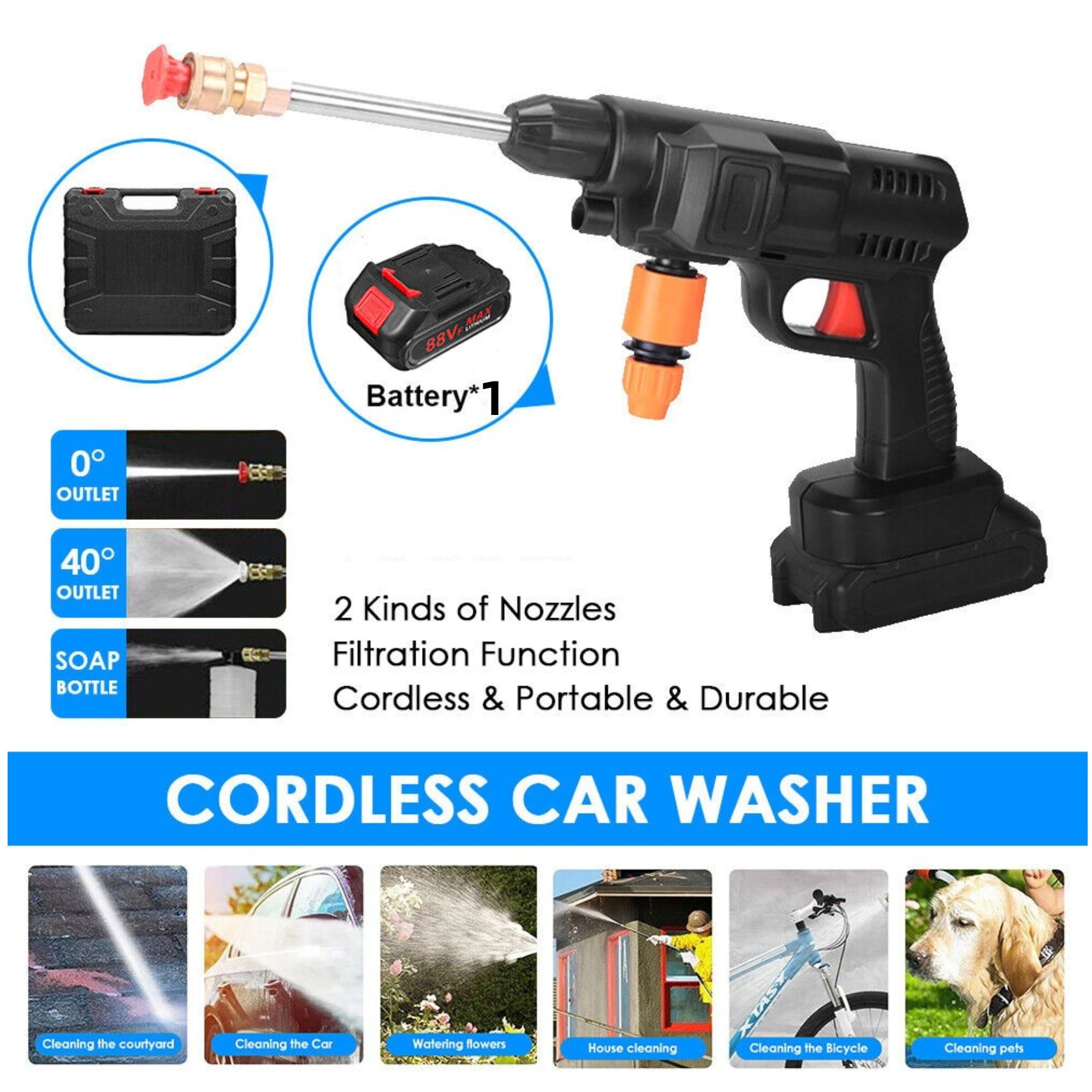 Tomshine Electric High Pressure Washer, Car Wash Tool, Cordless Portable  Vehicle Cleaning Machine Automobile Washer with Foam Bottle