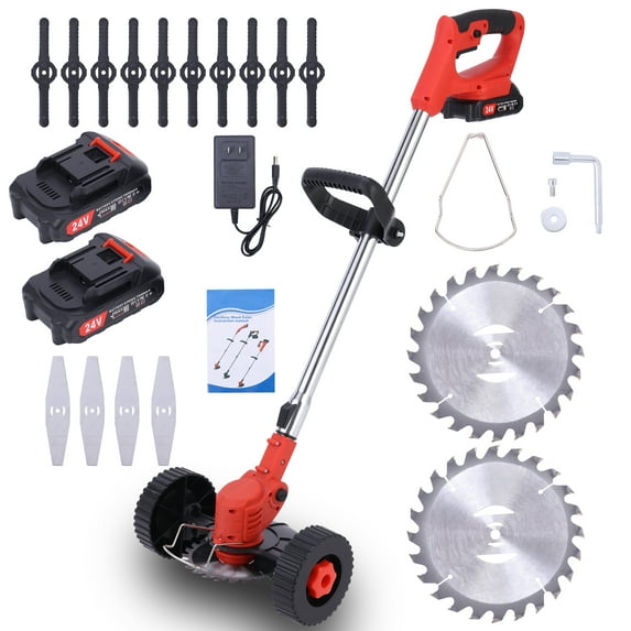 88V Grass Edger Lawn Tool, Electric Weed Eater Lightweight Grass Trimmer with Wheels & 2 Batteries for Home Garden, Lawn, Yard, Bush Trimming & Pruning
