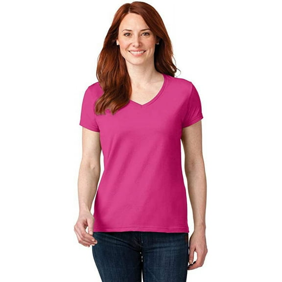 88VL Anvil Ladies' Lightweight V-Neck T-Shirt - Hot Pink - S