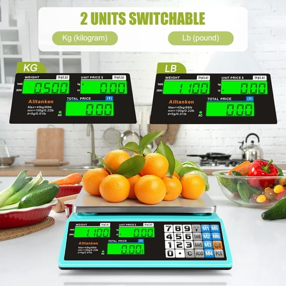 88lb/40kg Commercial Food Scale - Digital Price Computing Scale with Counting Feature, Outdoor Market Food Scale Dual LCD for Farmers Markets, Butchers, Retail Stores