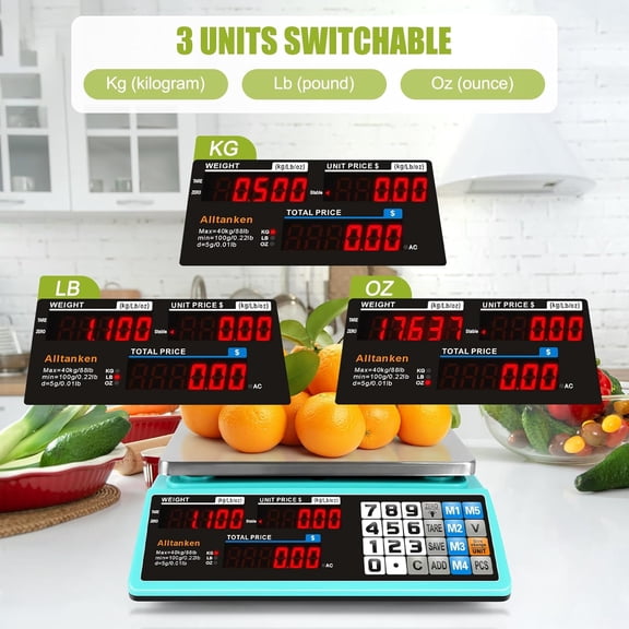 88lb Commercial Food Scale Lb/Kg/Oz Conversion with Dual Display Rechargeable Waterproof Platter for Farmers Market Meat Shop Retail Store Home Kitchen