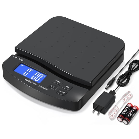 88lb Shipping Scale, 0.1oz Precision, Digital Postal Scale with Large LCD, Hold/Tare/Piece Counting, 5 Units, Dual Power (Battery/AC), Black