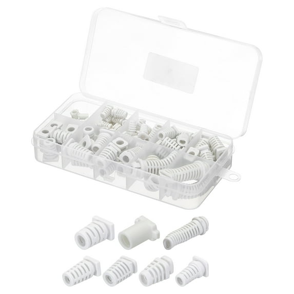 88pcs Strain Relief Cord Connector Assortment Cable Bushing Boot Sleeve for Electric Cable Cord Insulation, White