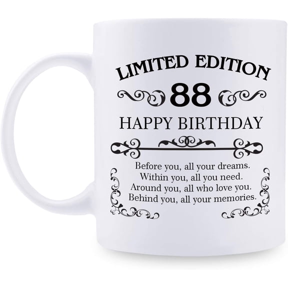 88th Birthday Gifts for Women Men - 11 oz Coffee Mug - 88 Year Old Present Ideas for Mom, Dad, Wife, Husband, Son, Daughter, Friend, Colleague, Coworker (88th Birthday Gift)