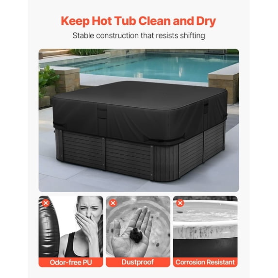 88x88x20 Inch Weatherproof Hot Tub Cover - Black, Waterproof, Fits Most Square Spas
