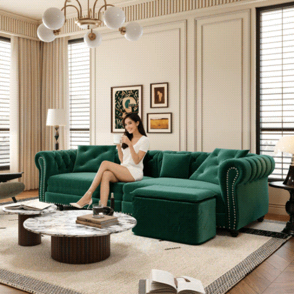 89" 3-in-1 Convertible Deep Seat Single Sofa Bed, Foldable Sofa Bed with High-Density Sponge, Comfy Fabric Sleeper Couch with Tufted Detail for Living Spaces, Green