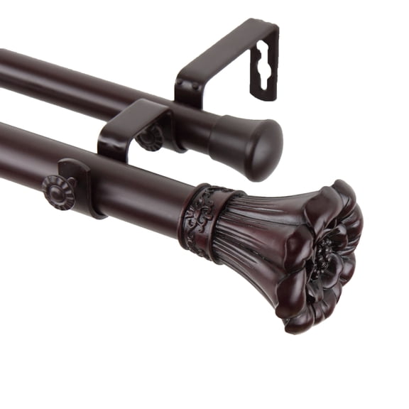 Fuga Double Curtain Rod 1" OD 48-84 inch - Mahogany