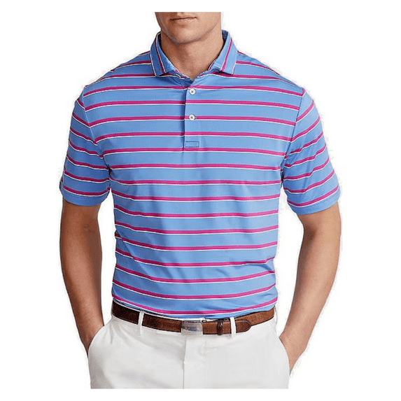 $89.50 RLX Ralph Lauren Men's Stretch Short-Sleeve Polo Shirt, Hthr Blue, XL
