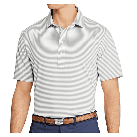 $89.50 Rlx Ralph Lauren Short Sleeve Polo Striped Shirt, Grey, XL