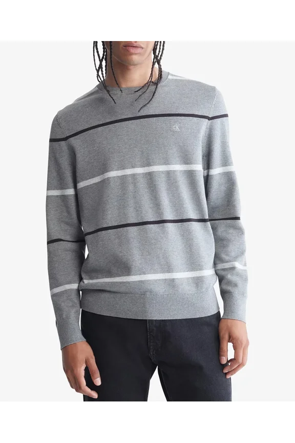 $89 Calvin Klein Men's Gray Multi Stripe Supima Cotton Crewneck Sweater Size XL