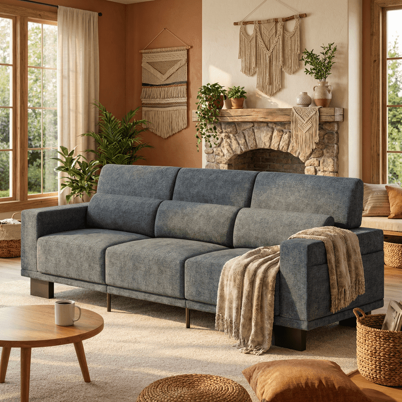 89”Chenille Upholstered 3-Seat Couch, Stylish Modern Design with Broad Armrests & Thick Cushions, Perfect for Home, Apartment & Living Area, Dark Grey