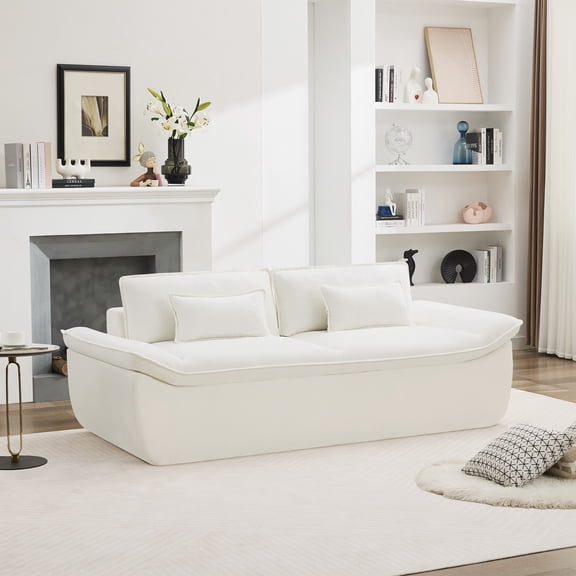 89" Cloud Boneless Loveseat Sofa Couch, Deep Seat 2-Seater Comfy Chenille White Couch with Lumbar Pillows, Modern Compressed Living Room Sofa
