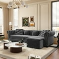 thumbnail image 1 of 89" Convertible Couches and Sofas, Velvet 3-Seater Sofa with Movable Ottoman, Convertible Sleeper Sofa Bed for Living Room, Grey, 1 of 12