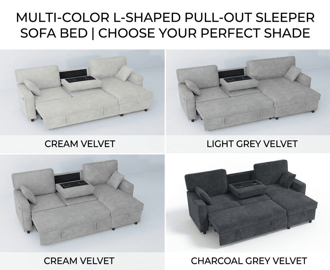 89" Convertible Sleeper Sofa Bed, Modern Pull Out Sofa L-Shaped Sectional Couch Bed with Convertible Chaise for Living Room, Beige