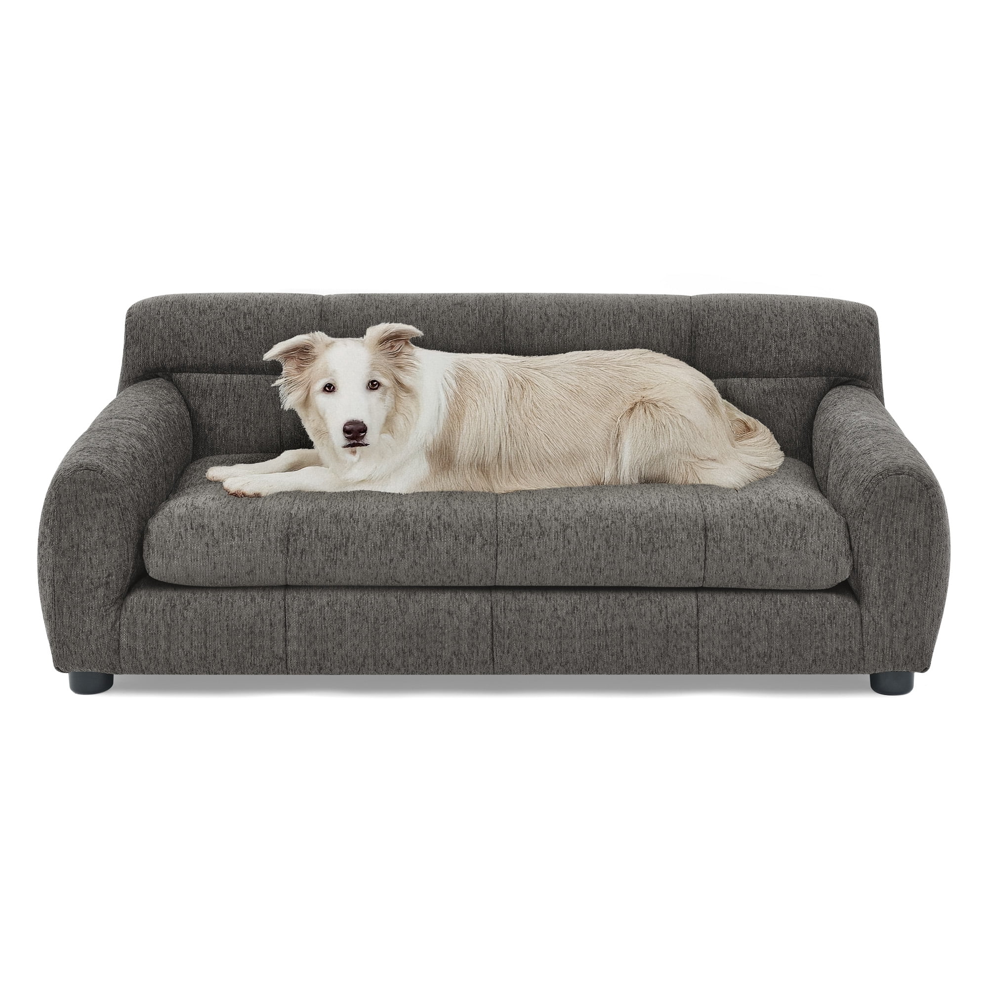 Xiweot Soft Comfortable Pet Sofa with Backrest & Armrests, Modern Rectangular Dog Couch Bed for Small Medium Dogs, Dark Gray
