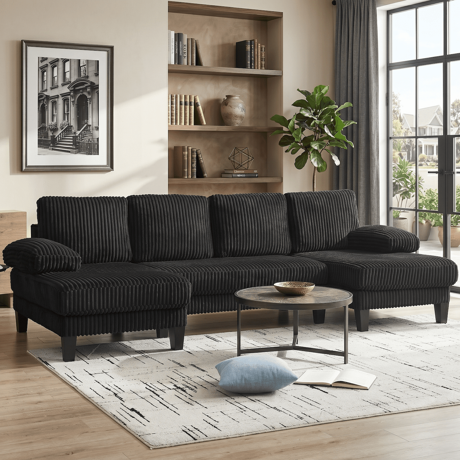 Xiweot U Shaped Sectional Sofa, Oversized 4 Seat Couch with Double Chaise, Velvet Upholstered Deep Seat Sectional Couch for Living Room Apartment