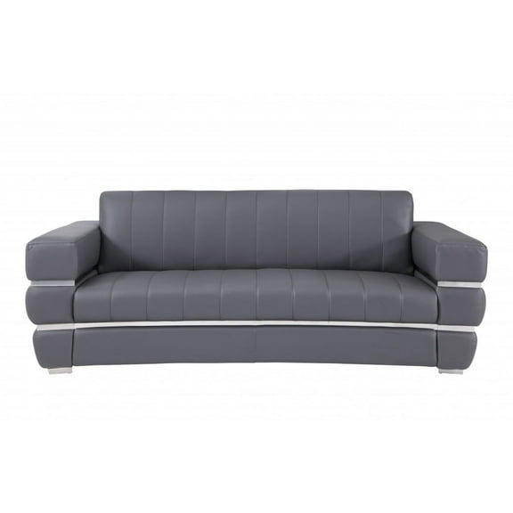 89" Dark Gray Chrome Accents Genuine Leather Standard Sofa