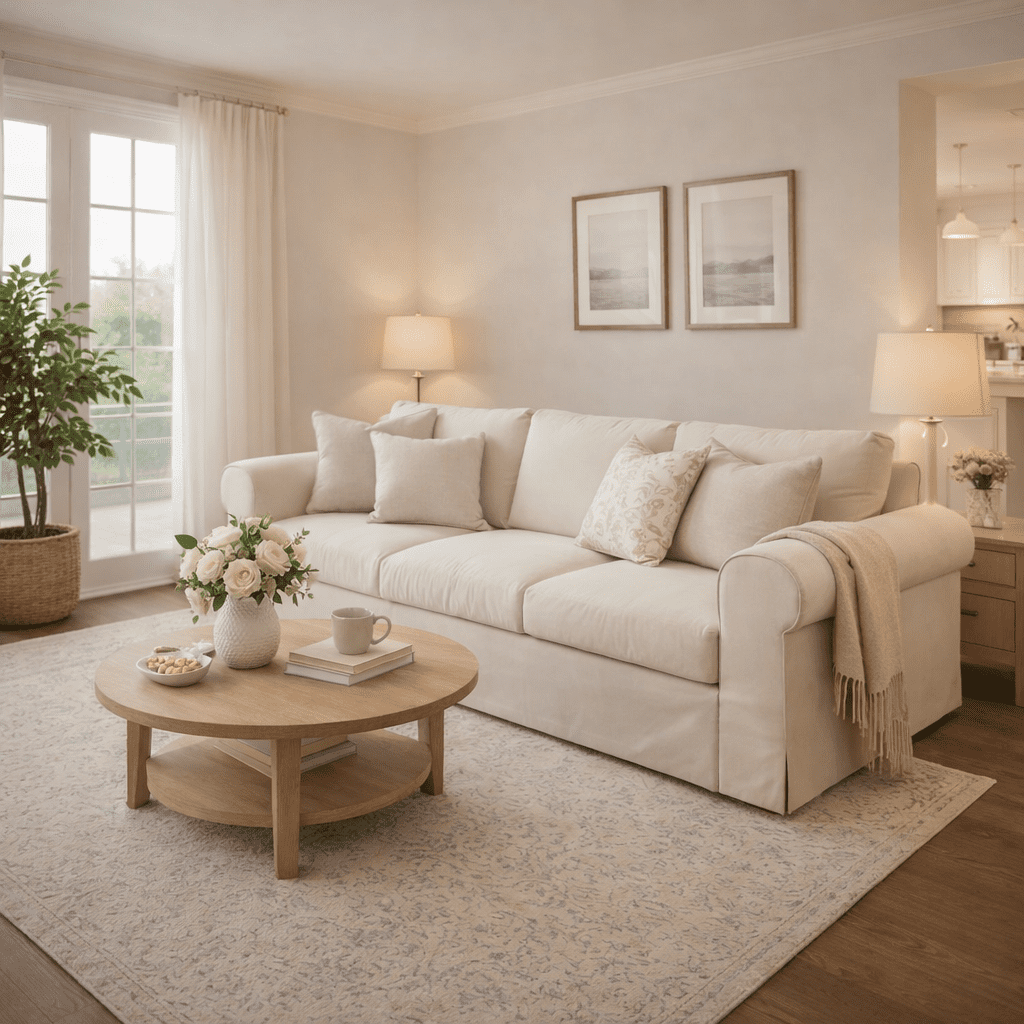89" Farmhouse 3-Seater Sofa, Deep Seat Couch with High Back Support, Washable Removable Cover, Rolled Arms, Beige