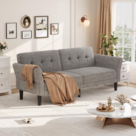 89" Futon Sofa Bed, Modern Futon Couch Bed with Adjustable Backrest & Armrest, Comfy Convertible Sleeper Couch for Living Room Bedroom Apartment
