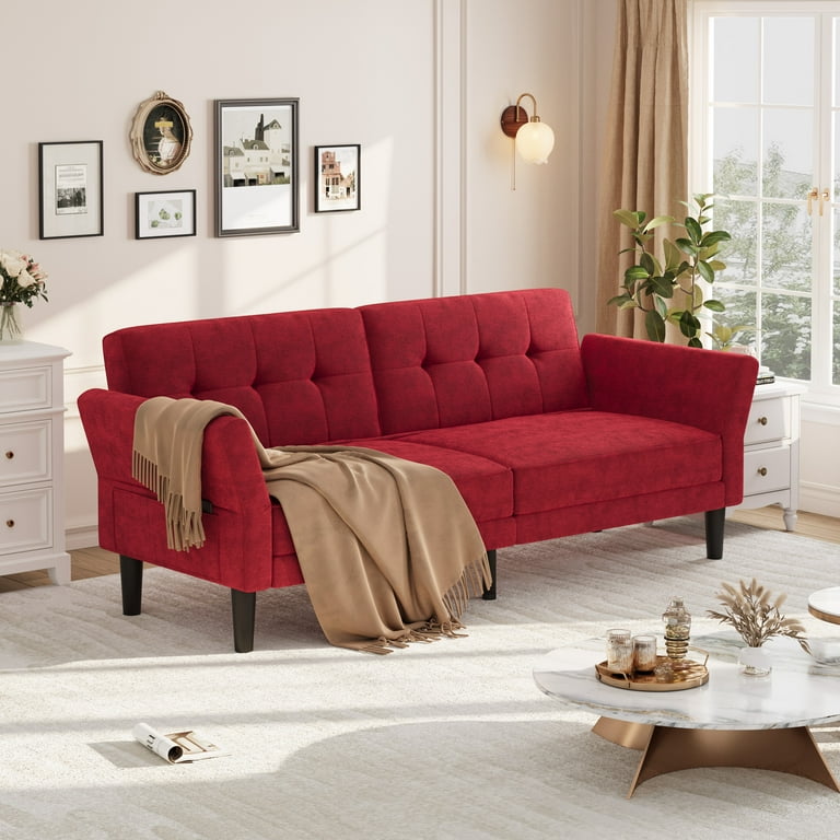 Gizoon Futon Sofa Bed – 70.9" Modern Loveseat With Adjustable Backrest, Removable Armrests, 6 Wood Legs & 2 Metal Supports, Dark Grey Fabric For Living Room, Apartment